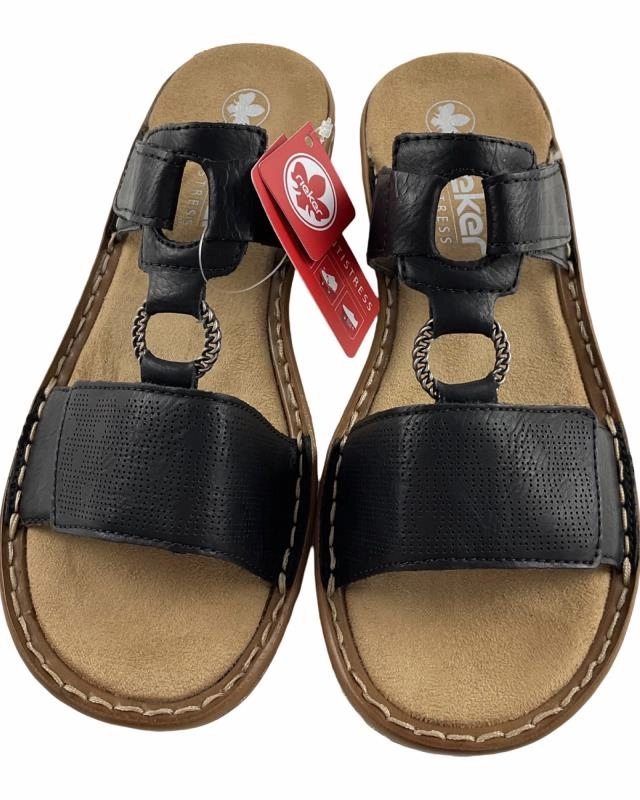 High Heels Bequemer Rieker Damen  Pantoletten 60885-00 Schwarz Klettverschluss