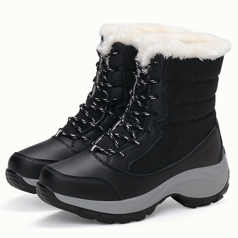 Winterschuhe Damen Stiefel | Mit Schnrung und Runder Kappe