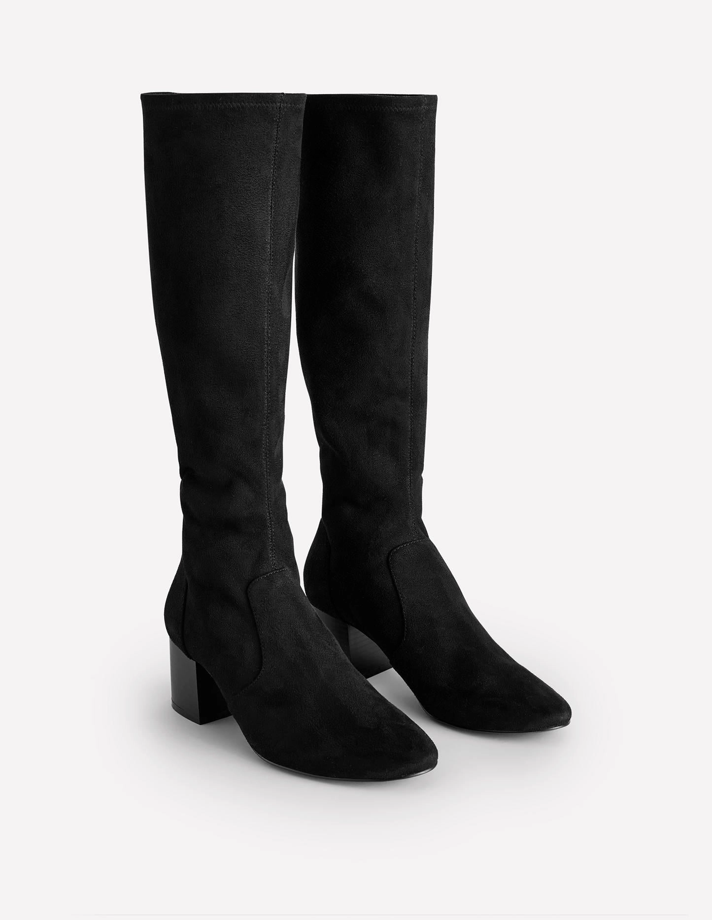 Lack Stiefel Kniehohe Stretchstiefel mit Absatz-Schwarz