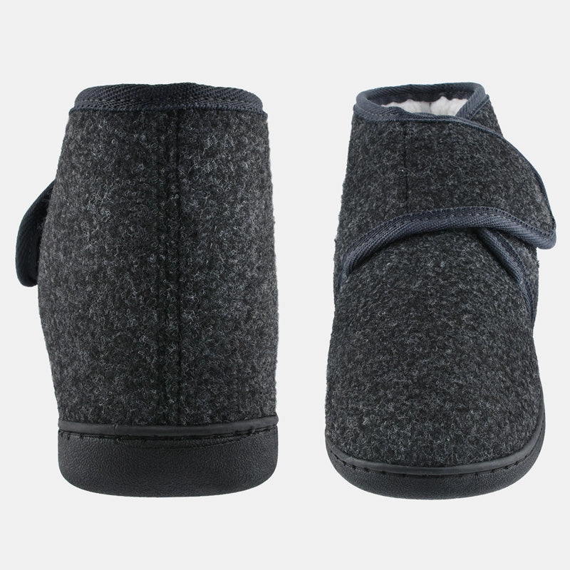 Helioform Stiefel TIESTRA Warme Herren-Hausschuhe mit Klettverschluss fr den Innenbereich, grauer Filz, rutschfest, breite Passform