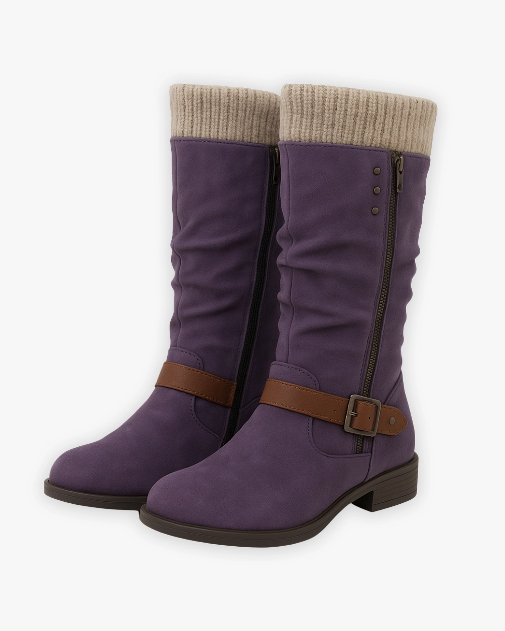Winterstiefel mit Zierschnalle und Strickumschlag