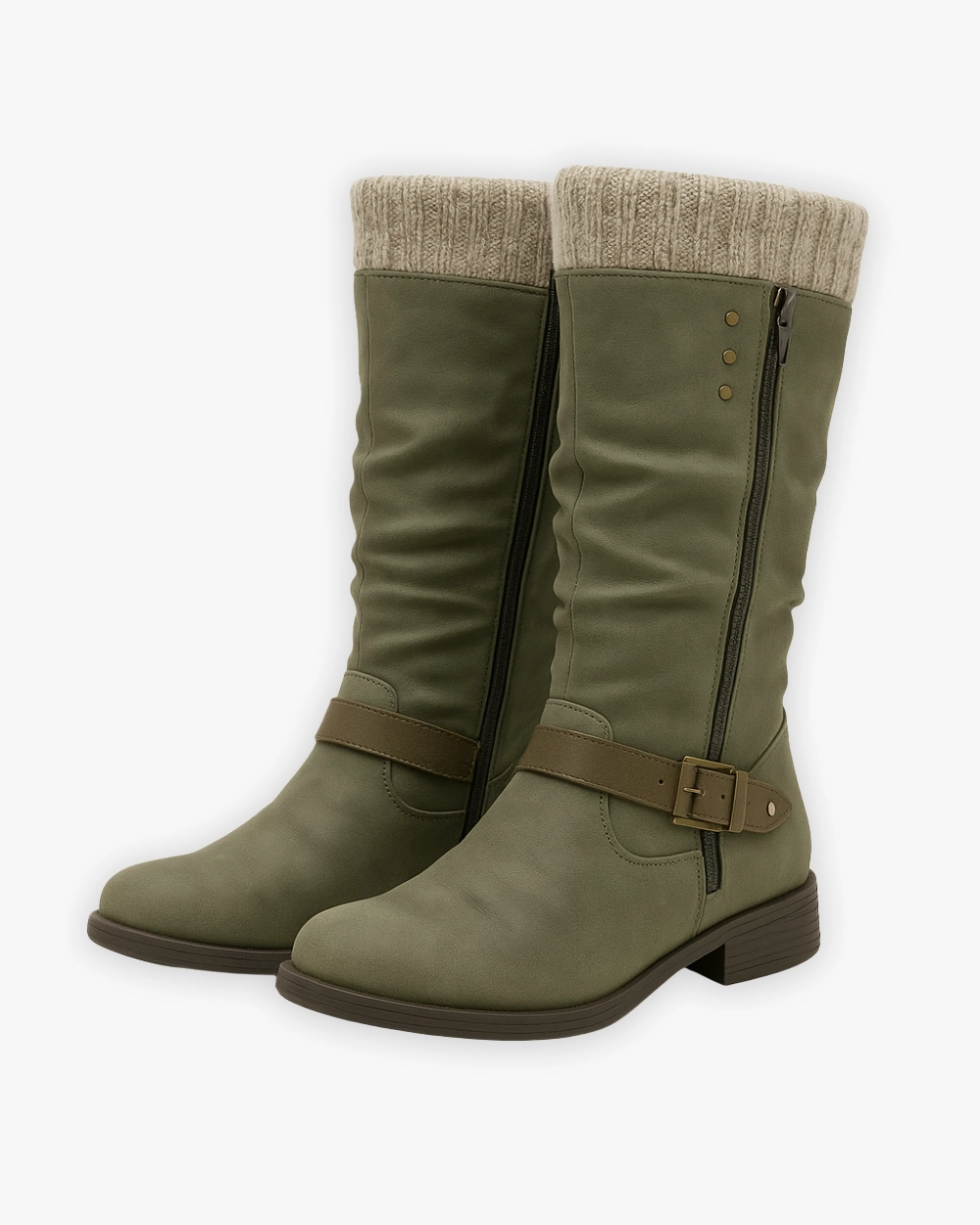 Winterstiefel mit Zierschnalle und Strickumschlag