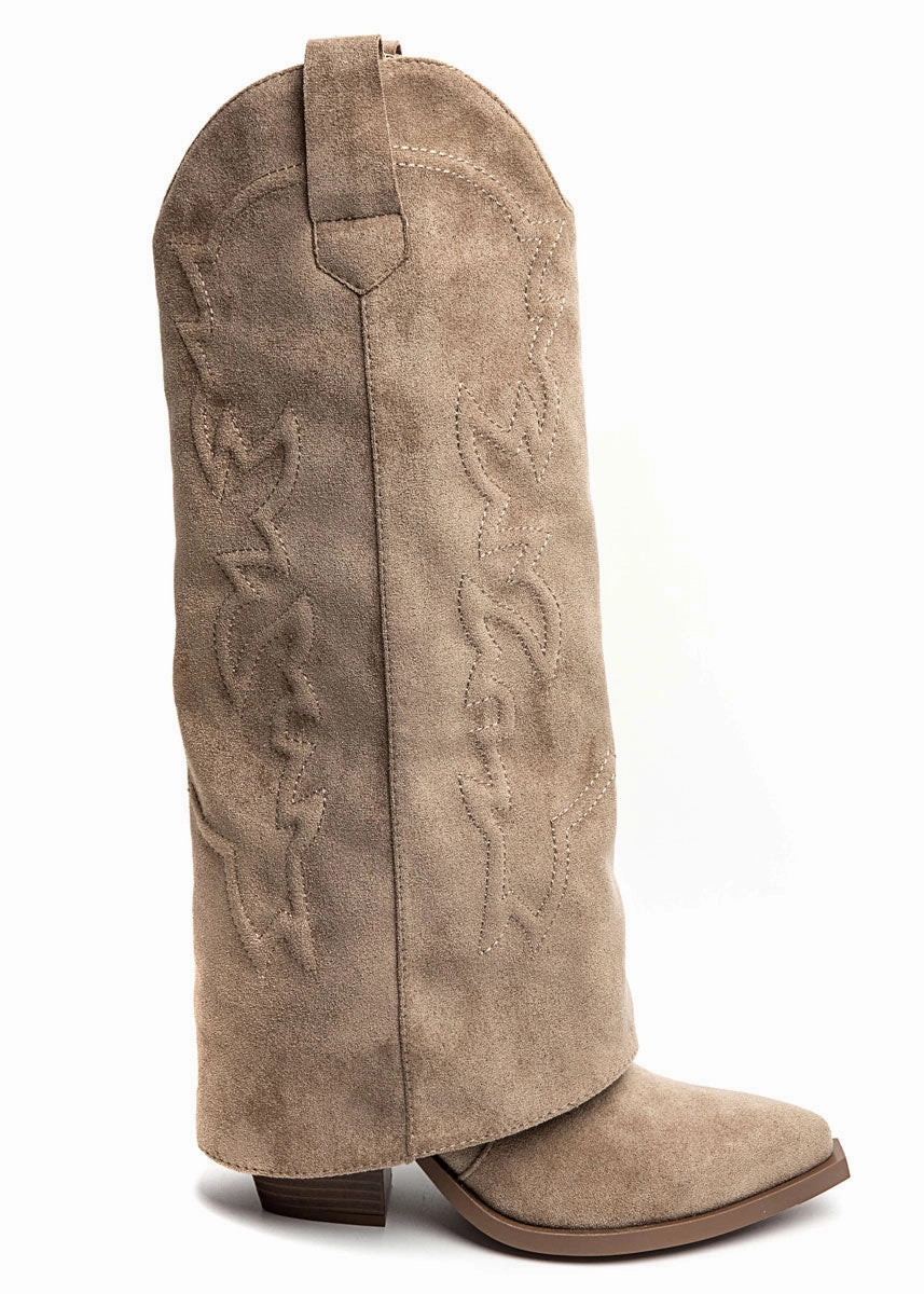 Stiefel Emoji Hoher Stiefel mit Ziernhten & Blockabsatz