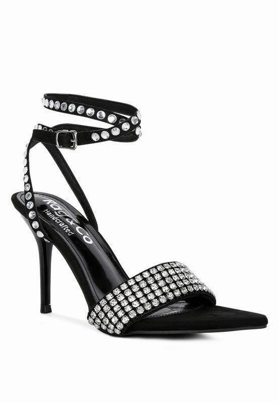 ZURIN Black High Heeled Diamante Sandals Cosplay High Heels